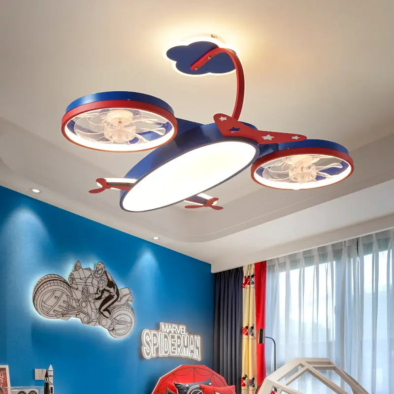 Cartoon Airplane Fan Lights In Children’s Room