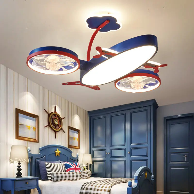 Cartoon Airplane Fan Lights In Children’s Room