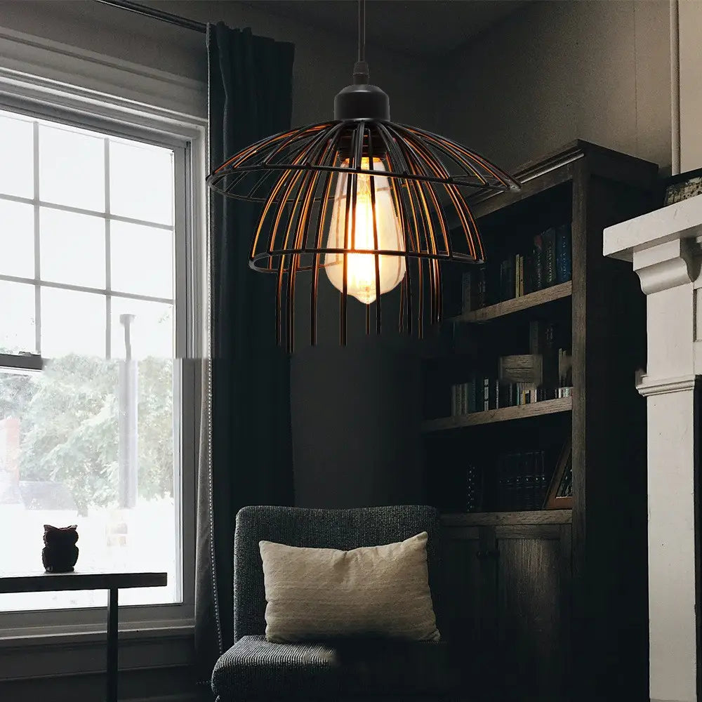 Nordic Chandelier Retro Iron Art Straw Hat Living Room