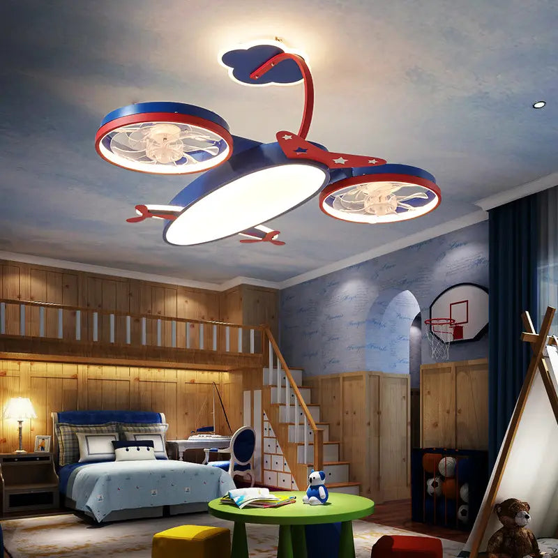 Cartoon Airplane Fan Lights In Children’s Room