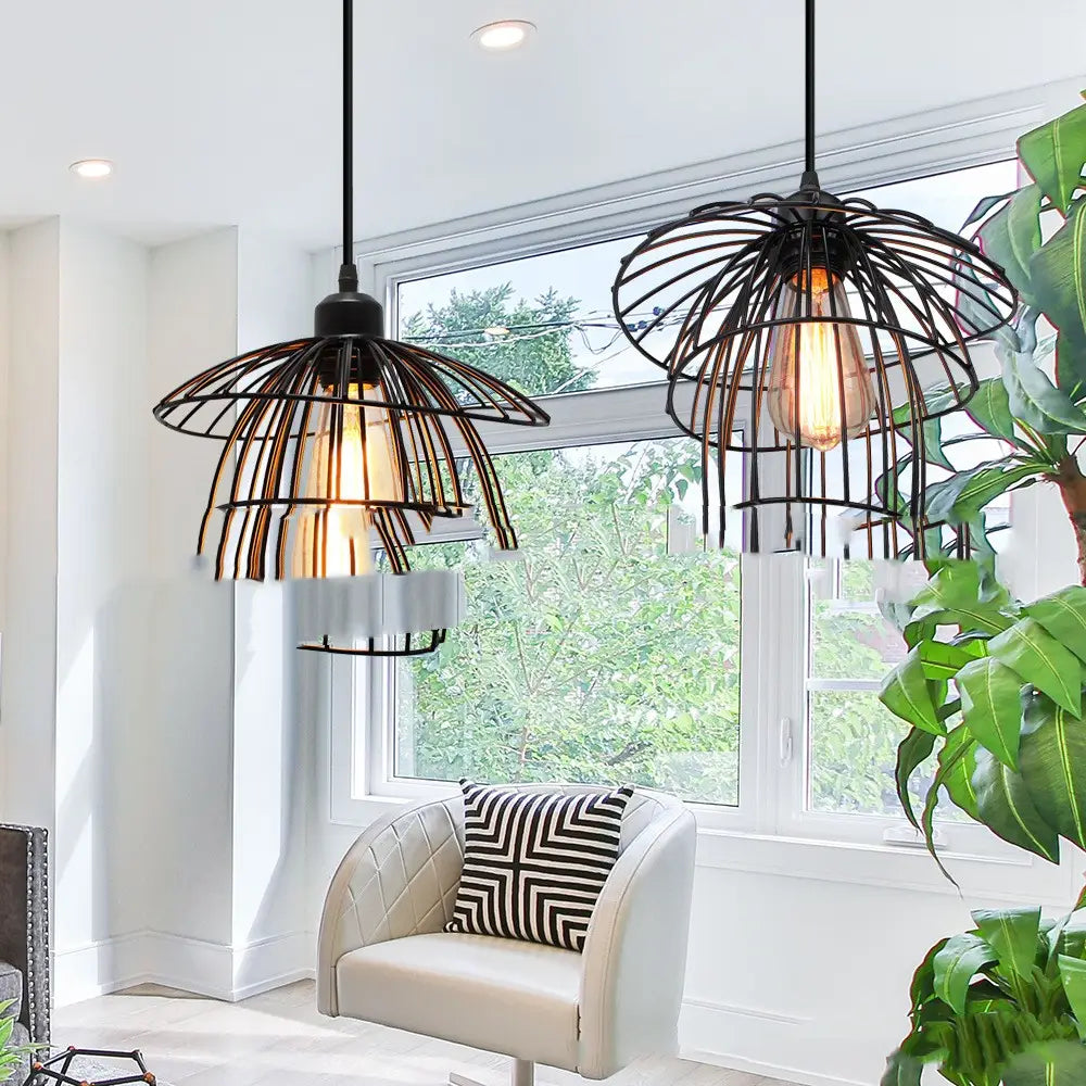 Nordic Chandelier Retro Iron Art Straw Hat Living Room