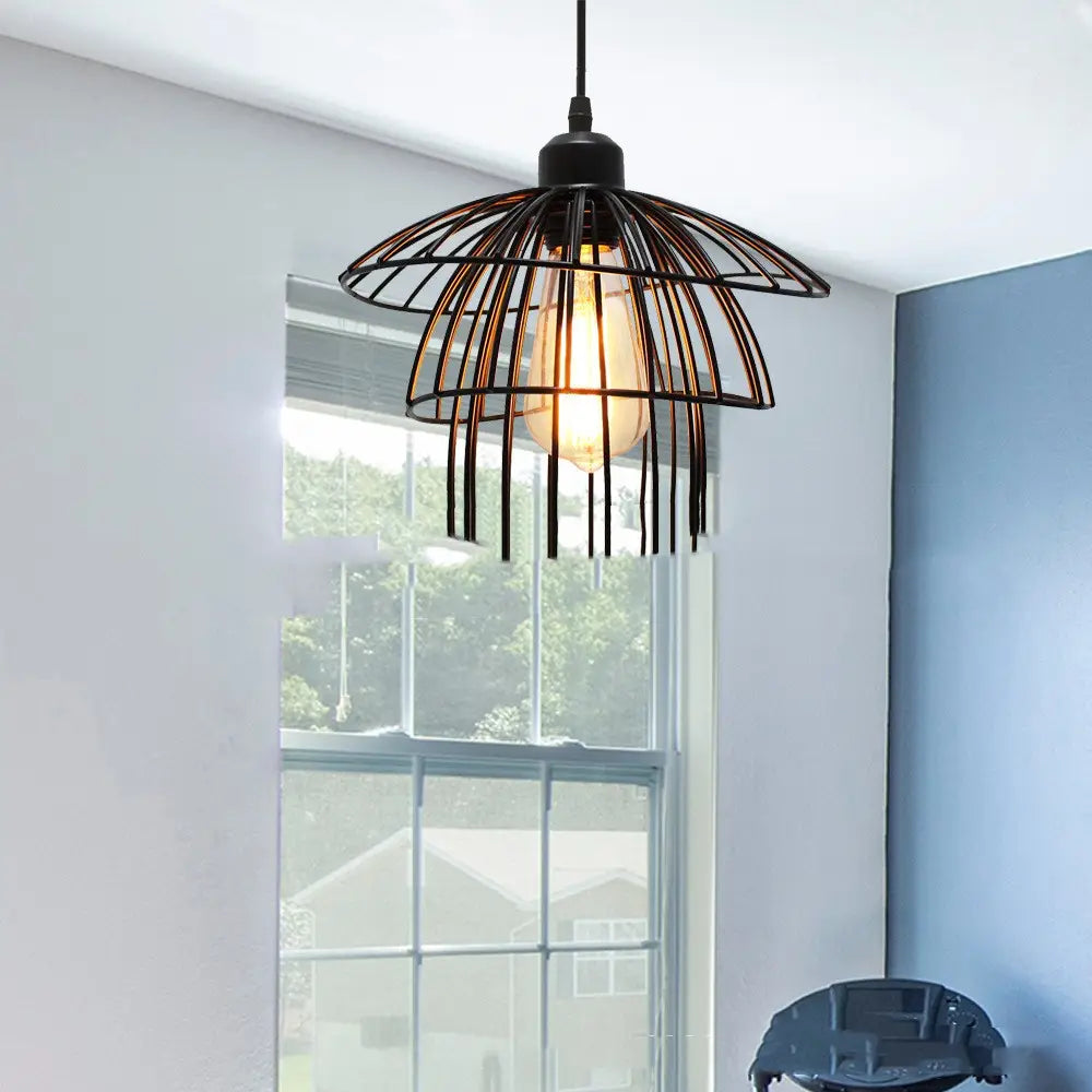 Nordic Chandelier Retro Iron Art Straw Hat Living Room