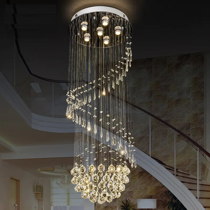 Duplex Staircase Long Rotating Spiral Crystal Chandelier