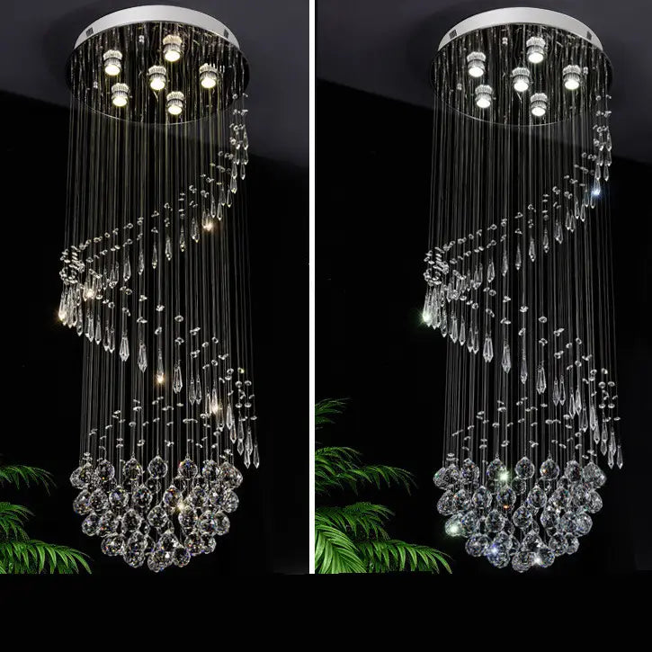 Duplex Staircase Long Rotating Spiral Crystal Chandelier
