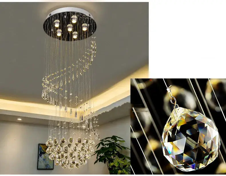 Duplex Staircase Long Rotating Spiral Crystal Chandelier