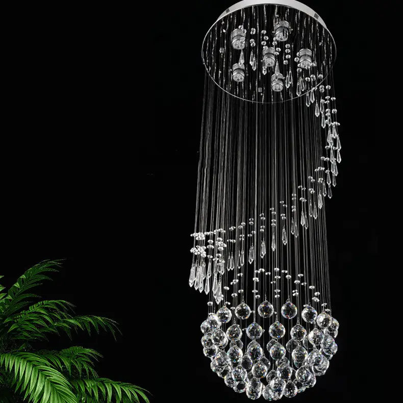 Duplex Staircase Long Rotating Spiral Crystal Chandelier