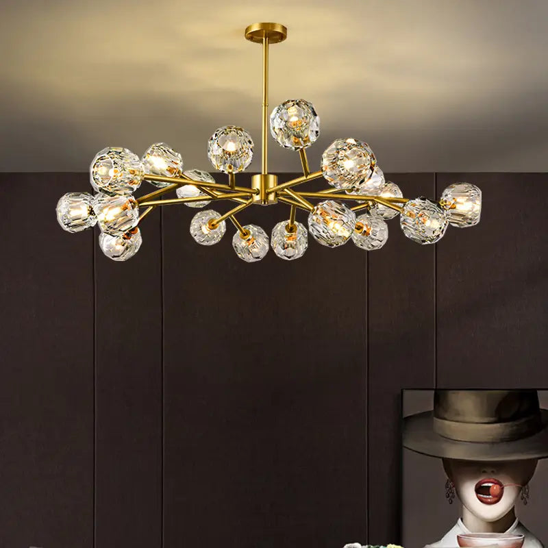 Nordic Chandelier Modern Simple Crystal All Copper Light
